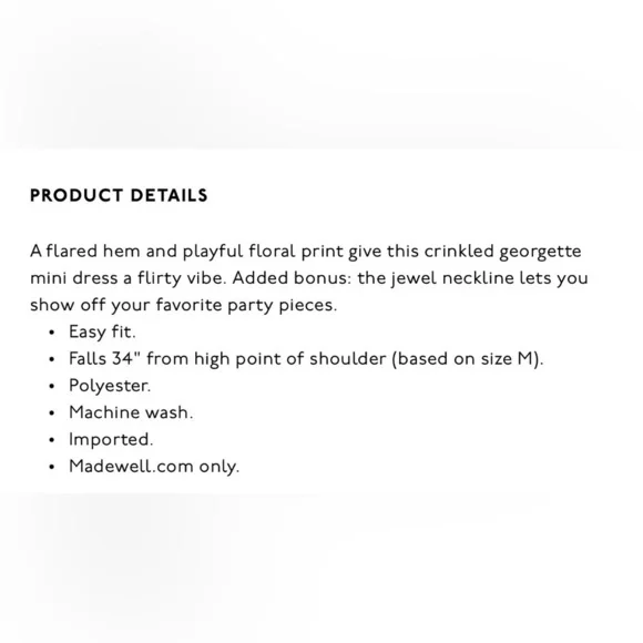 NWT Madewell Crinkle ‘Georgette’ Floral Mini Dress in Deep Indigo Size Medium - Picture 10 of 10